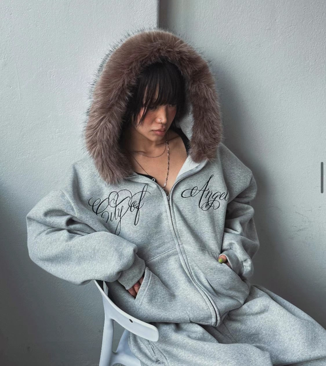 Fur angel hoodie zip up