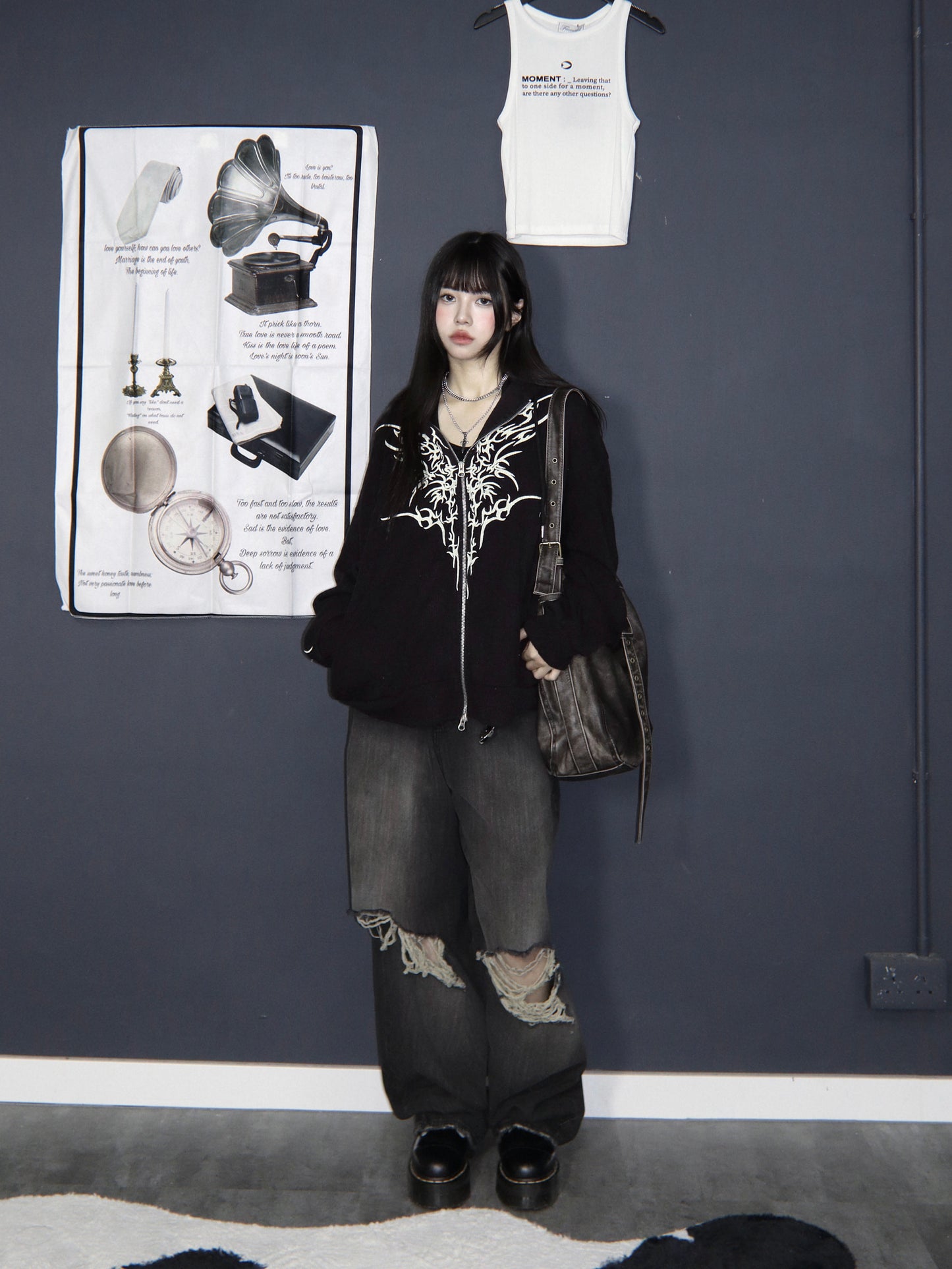 [unisex] Butterfly flame pattern hoodie zipup