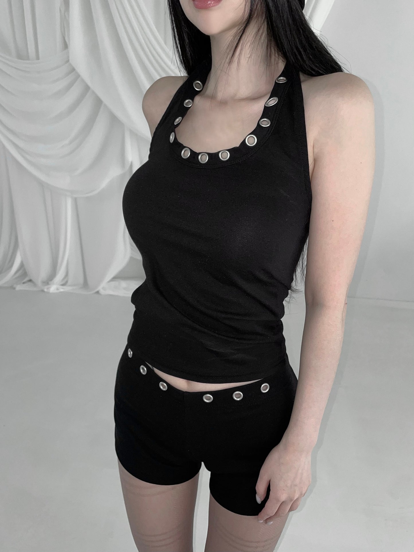 eyelet halter tank top