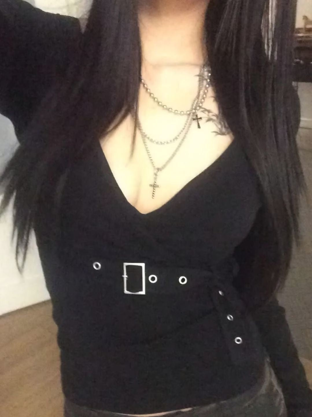 V neck with belt long sleeve