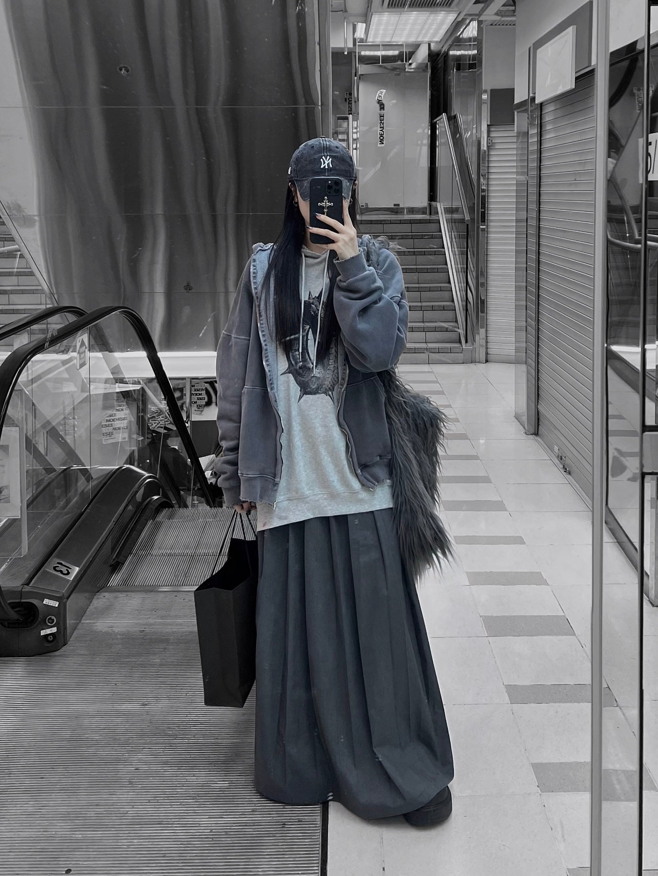 [unisex] 西裝料百摺長裙連皮帶
