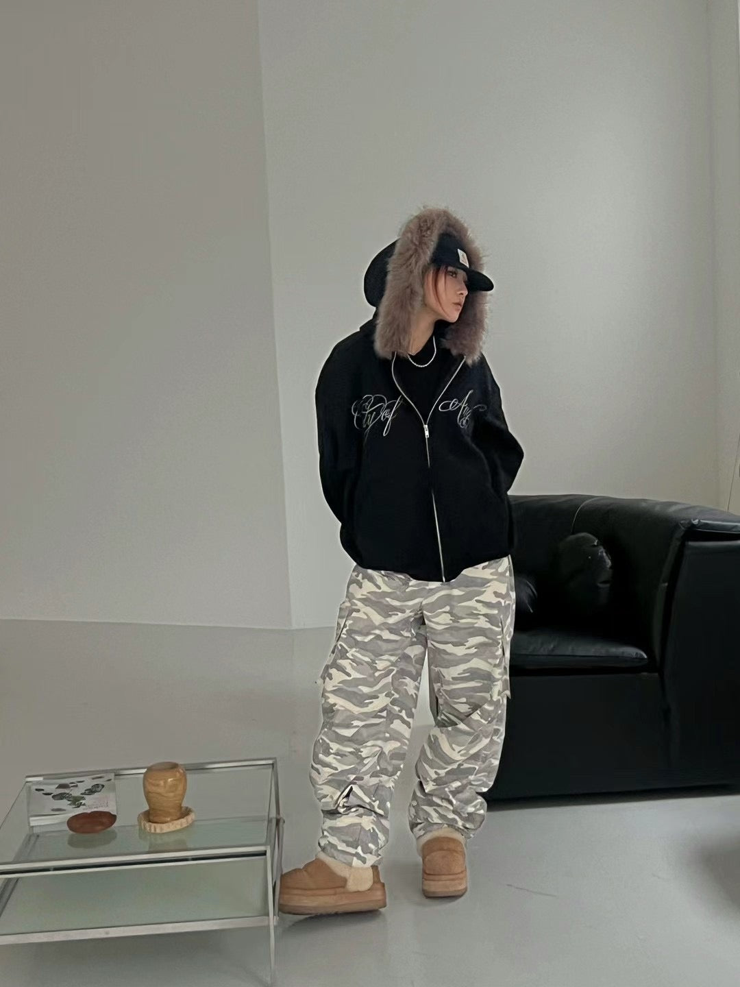 Fur angel hoodie zip up
