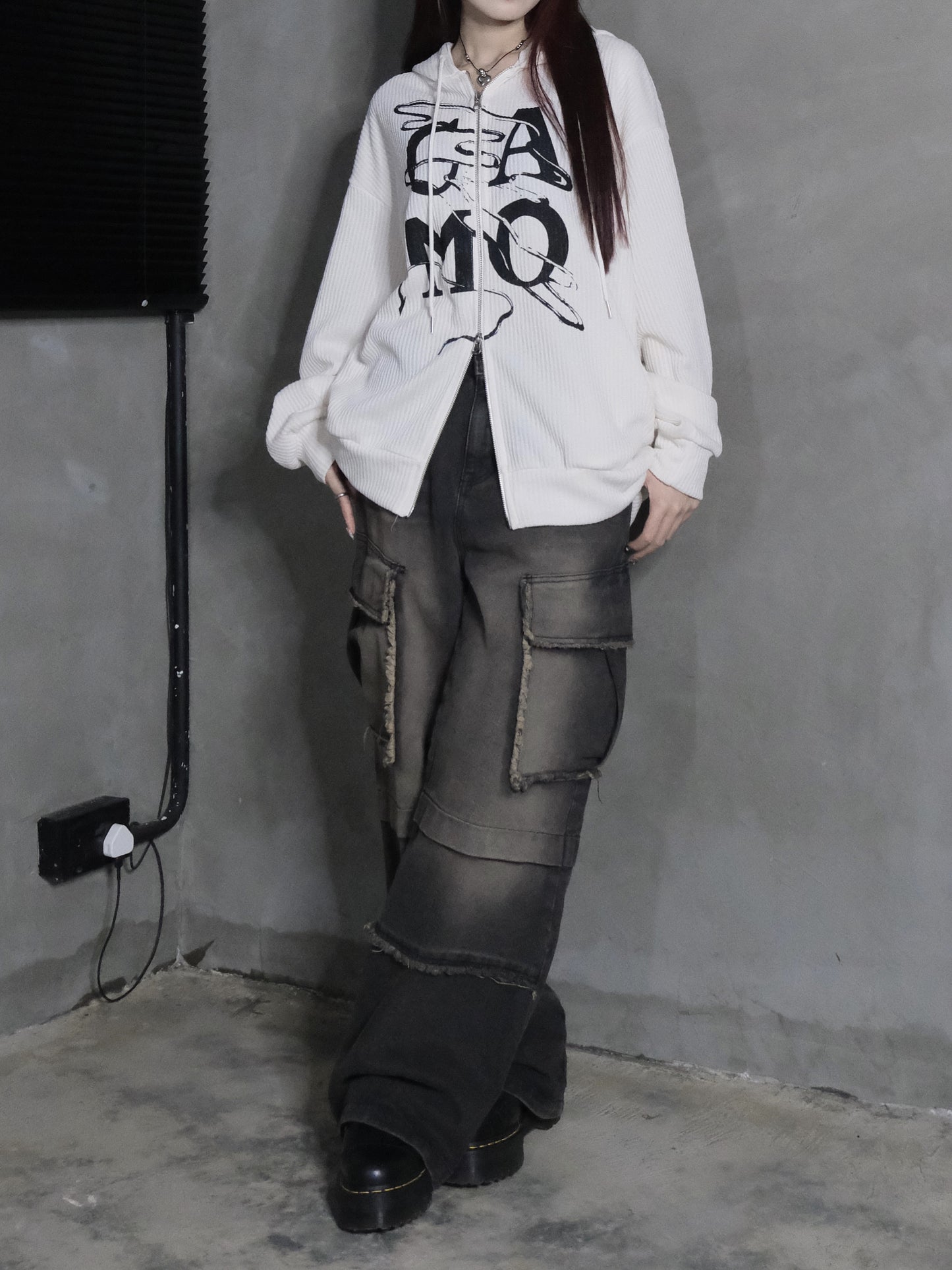 [unisex] Camo print hoodie zipup