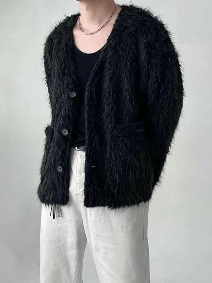 [unisex]海馬毛V領鈕扣外套