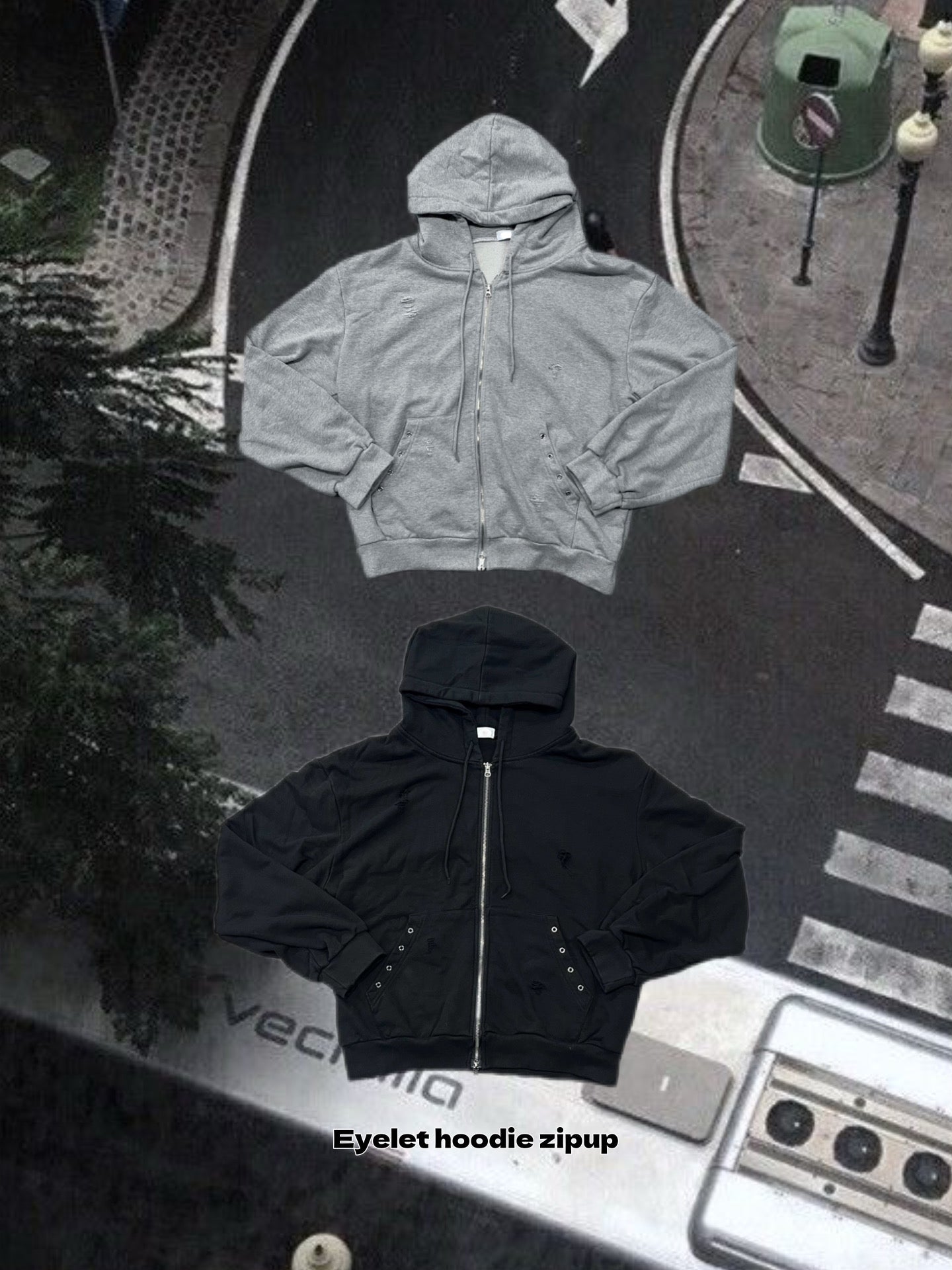 Eyelet hoodie zipup
