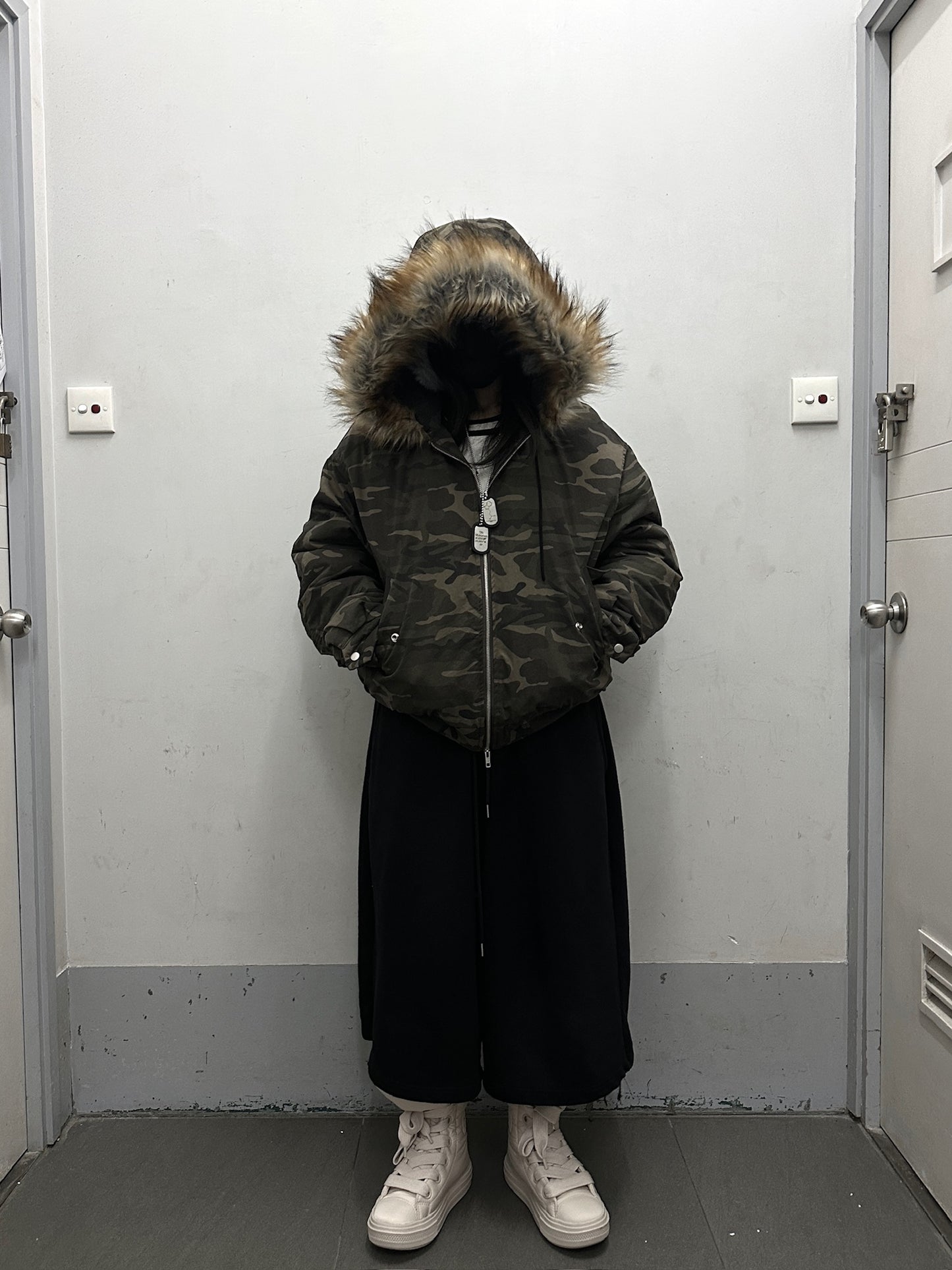 [ unisex ] 迷彩卜卜毛領外套