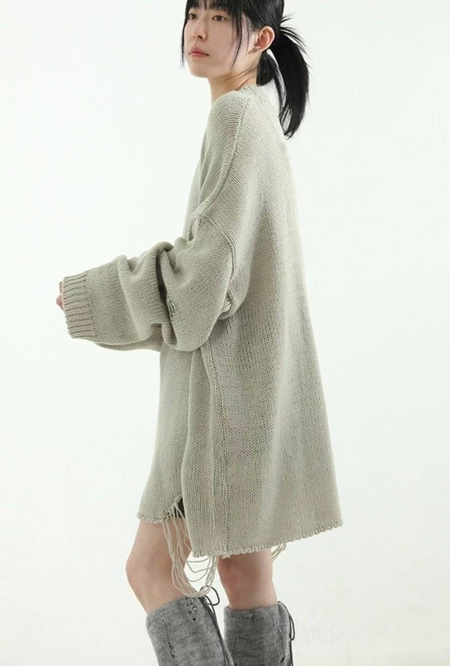 [unisex] 個性爛爛下擺針織上衣