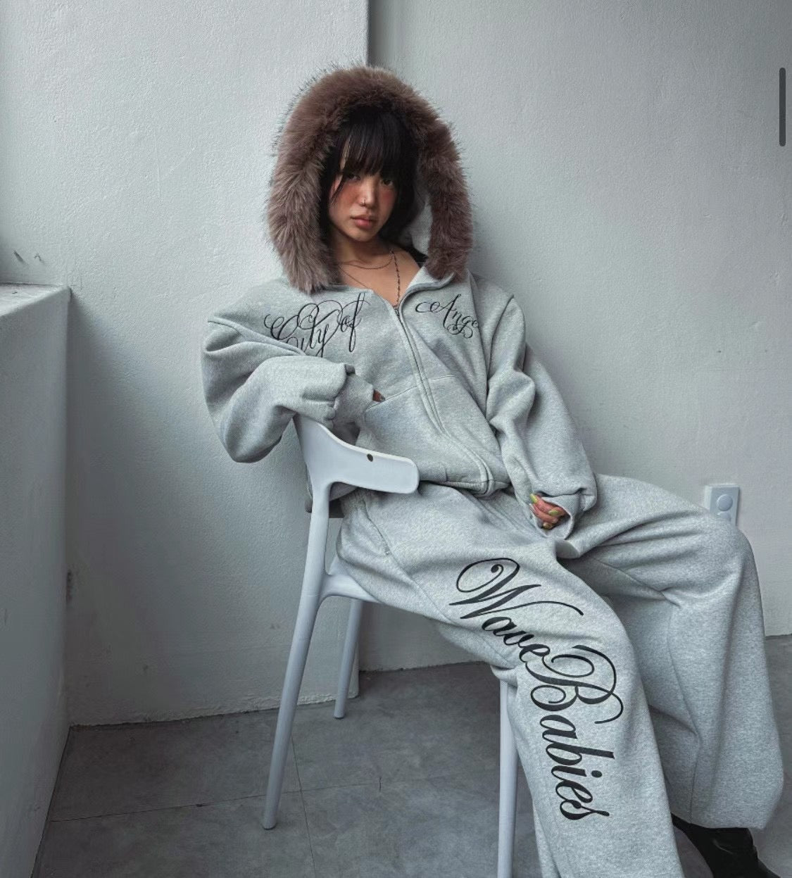 Fur angel hoodie zip up