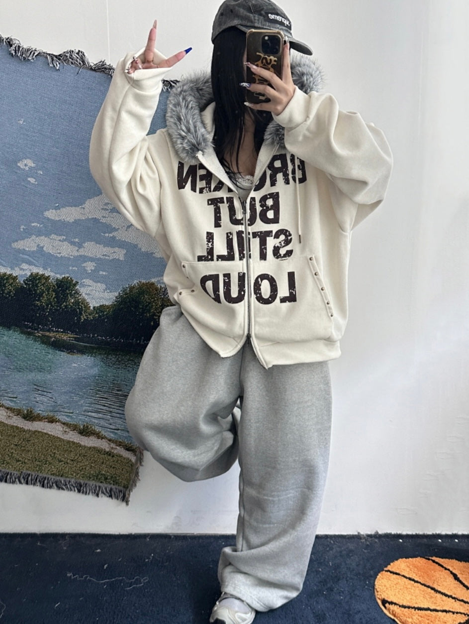 B.B.S.L fur corduroy hoodie zipup