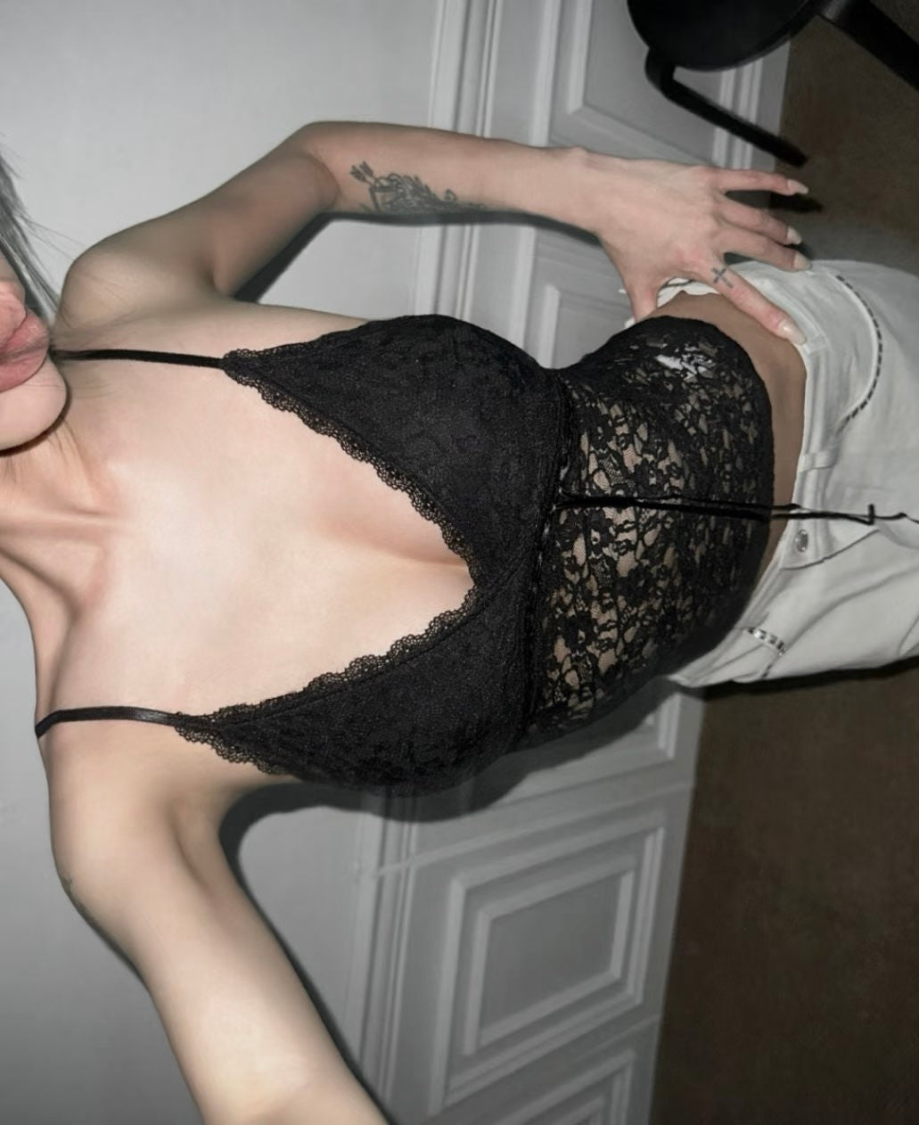 ‘Sign’ lace v neck cami top