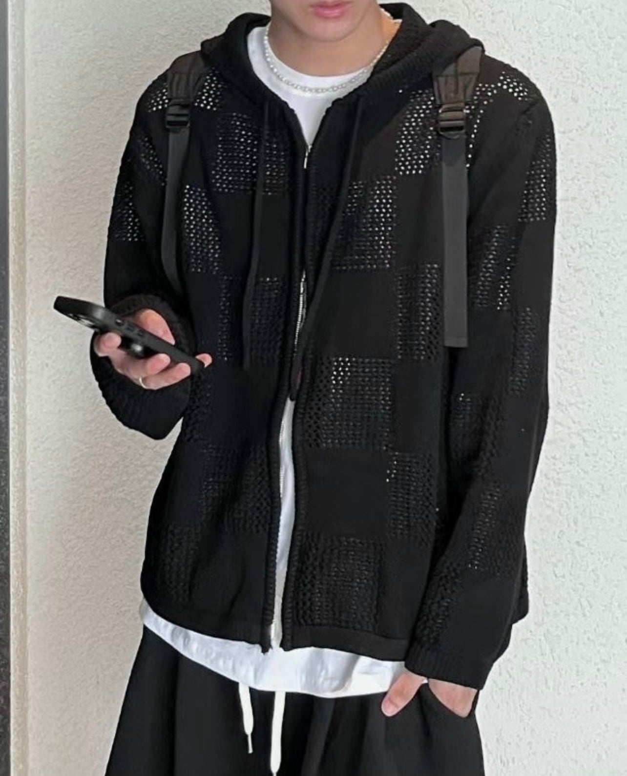 [unisex] Chess pattern knit zipup hoodie