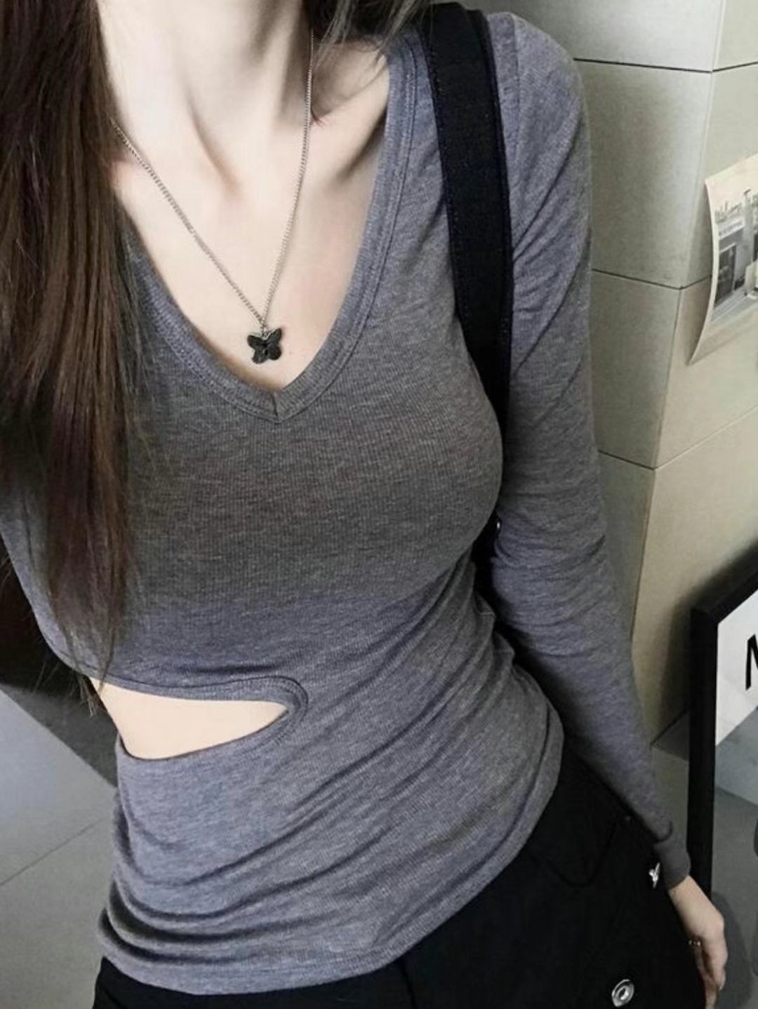 side hollow out long sleeve