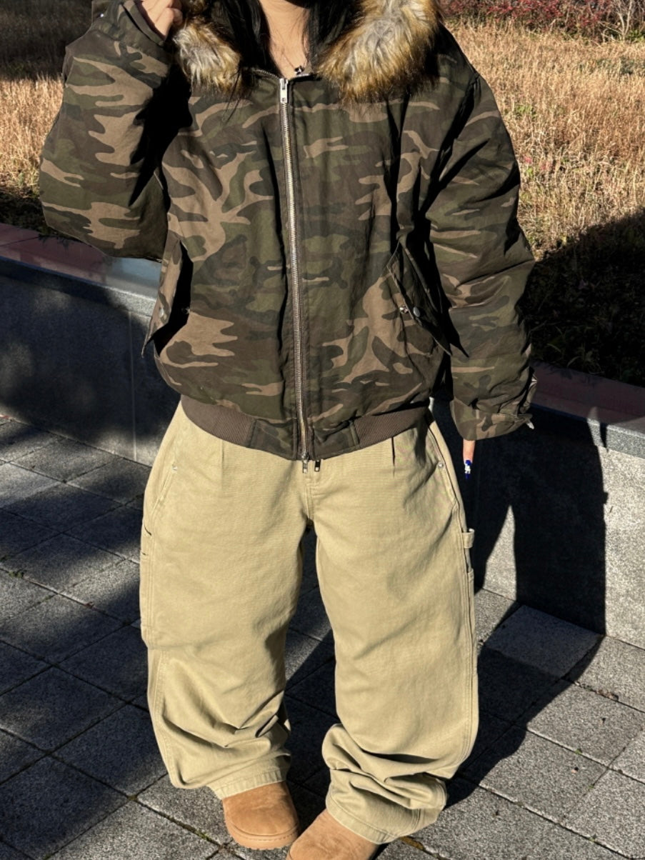 [ unisex ] 迷彩卜卜毛領外套