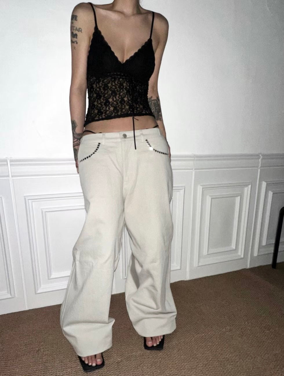 ‘Sign’ lace v neck cami top