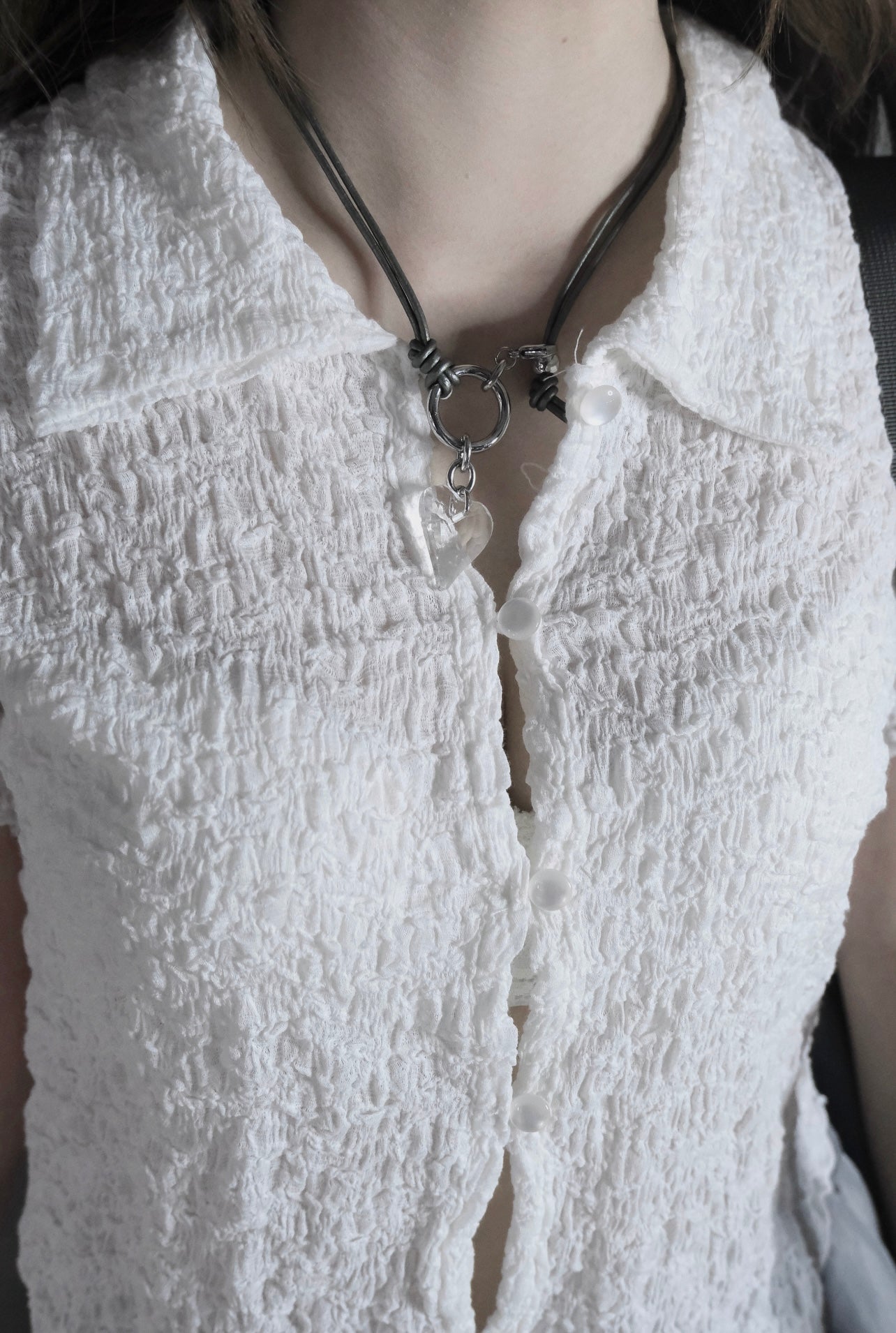 Crystal heart leather choker