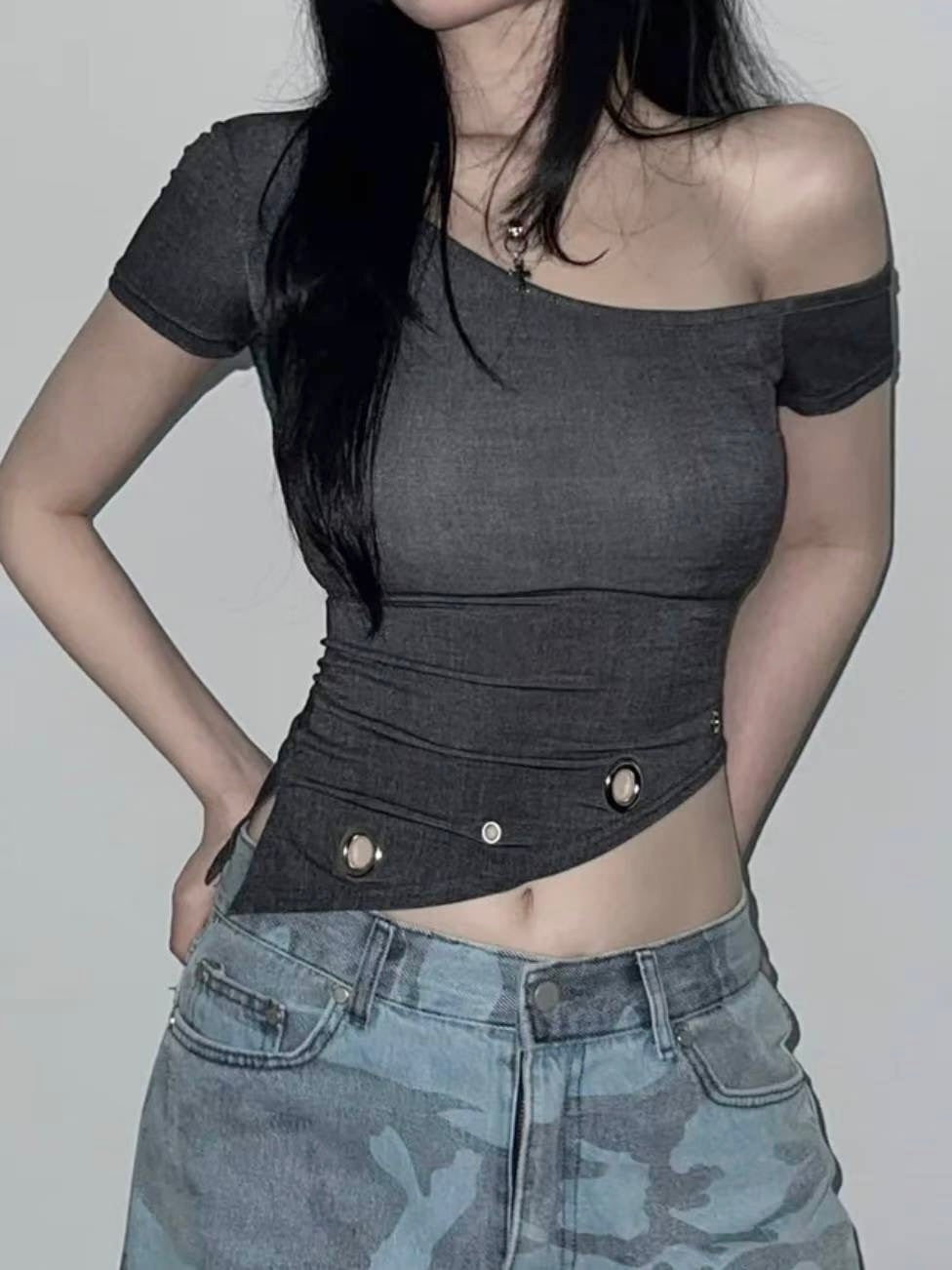 ‘Wicked’ eyelet one shoulder top
