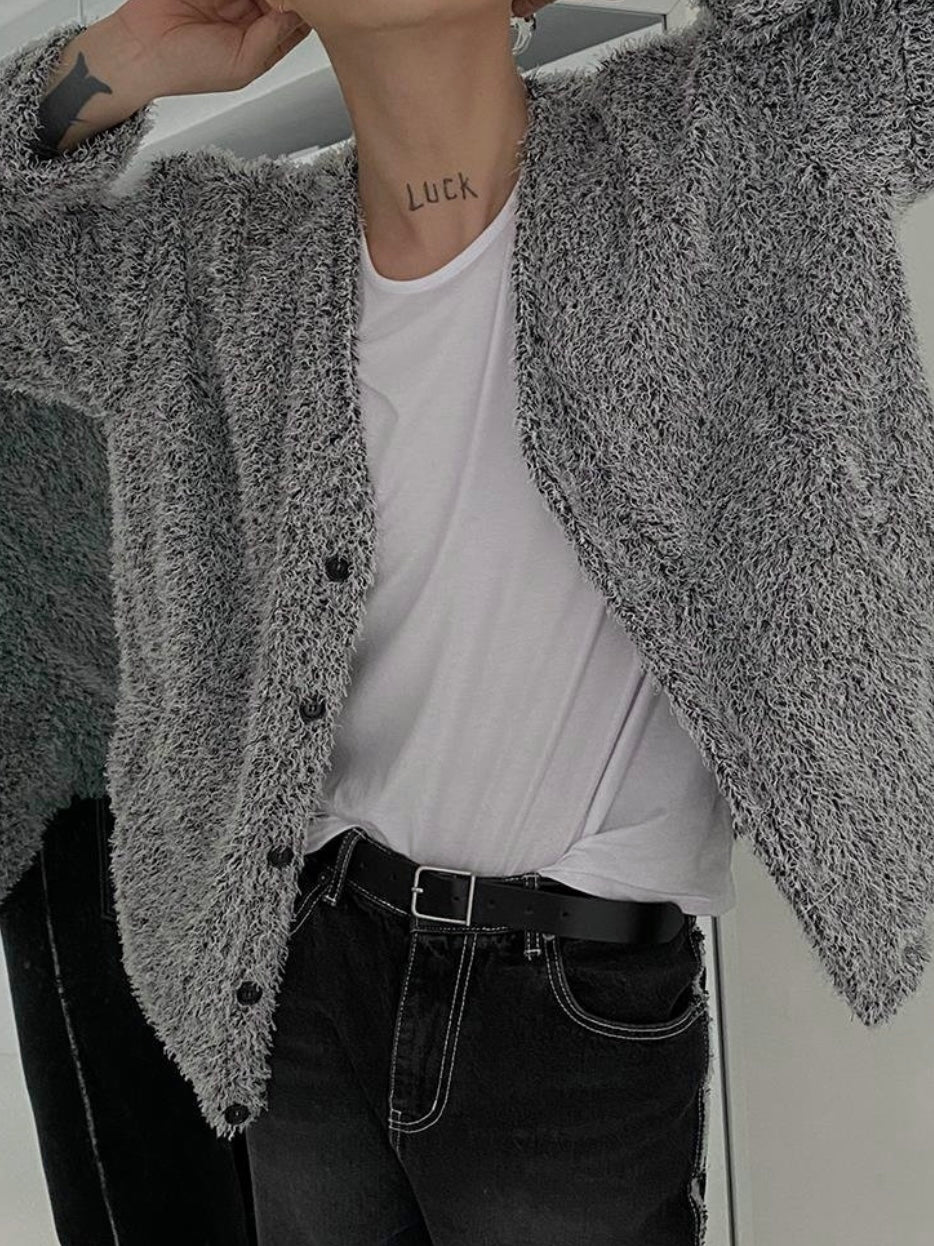 [unisex] Fluffy button cardigan