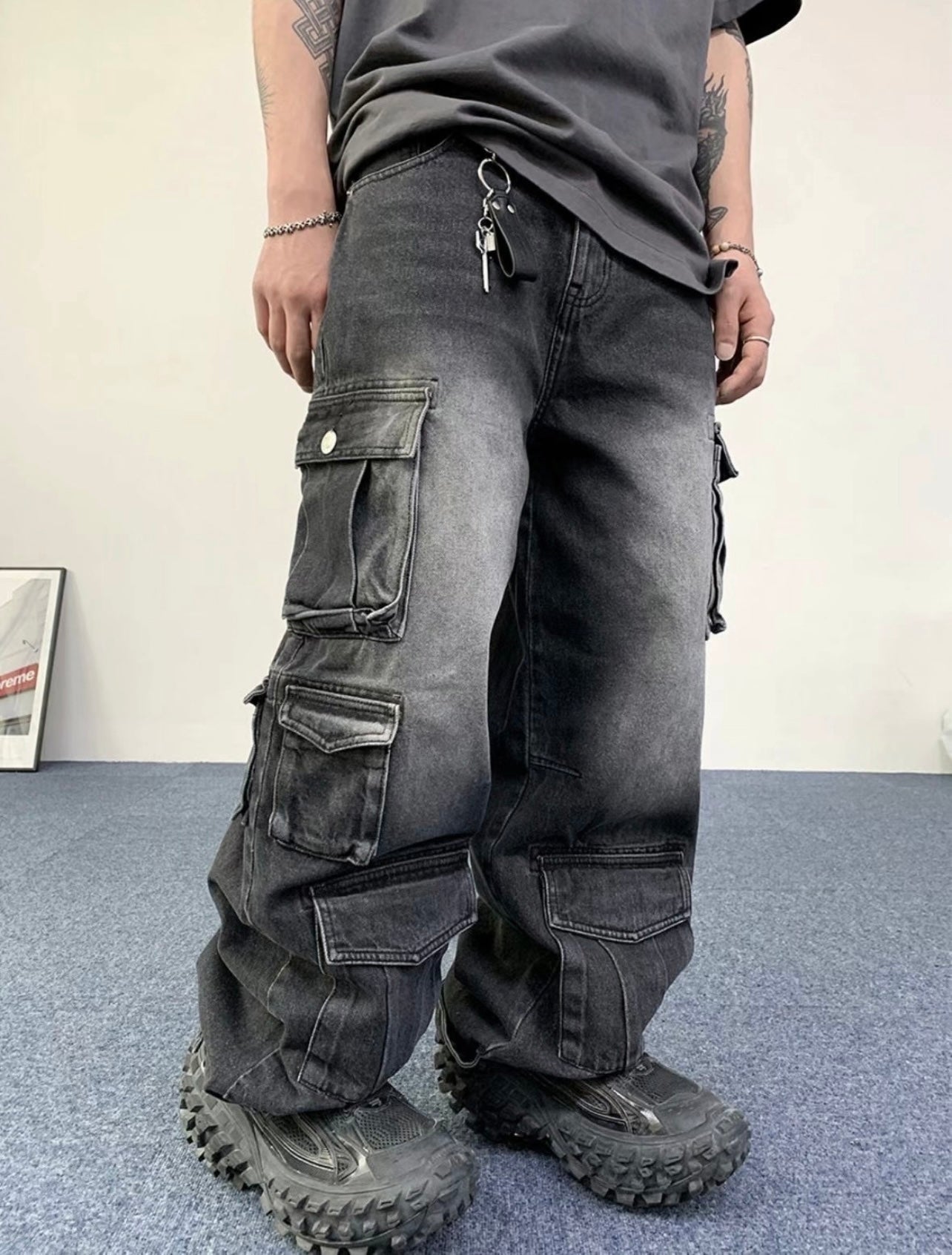 [unisex] Pocket cargo denim jeans