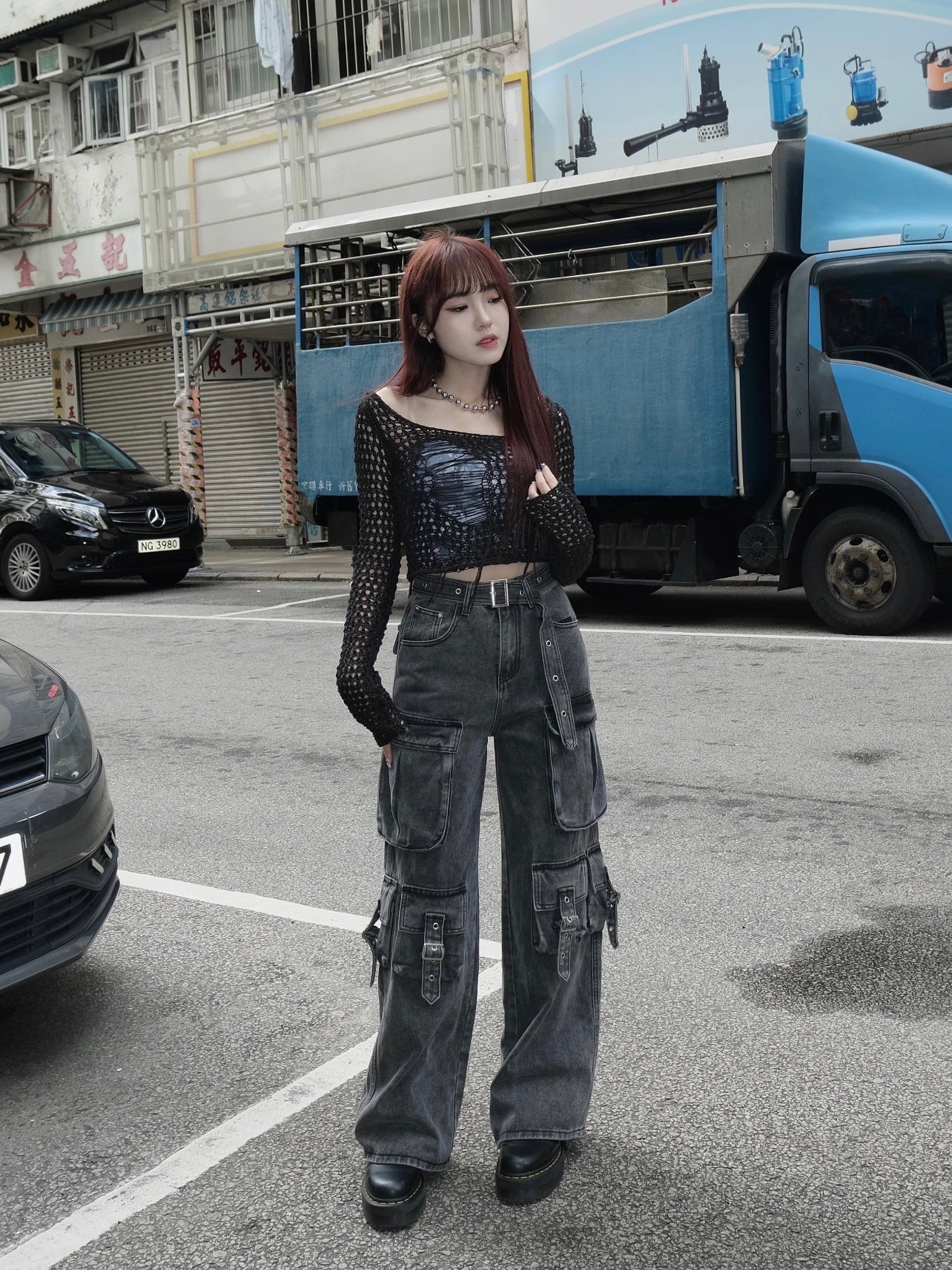 [unisex] Buckle pockets jeans with belt