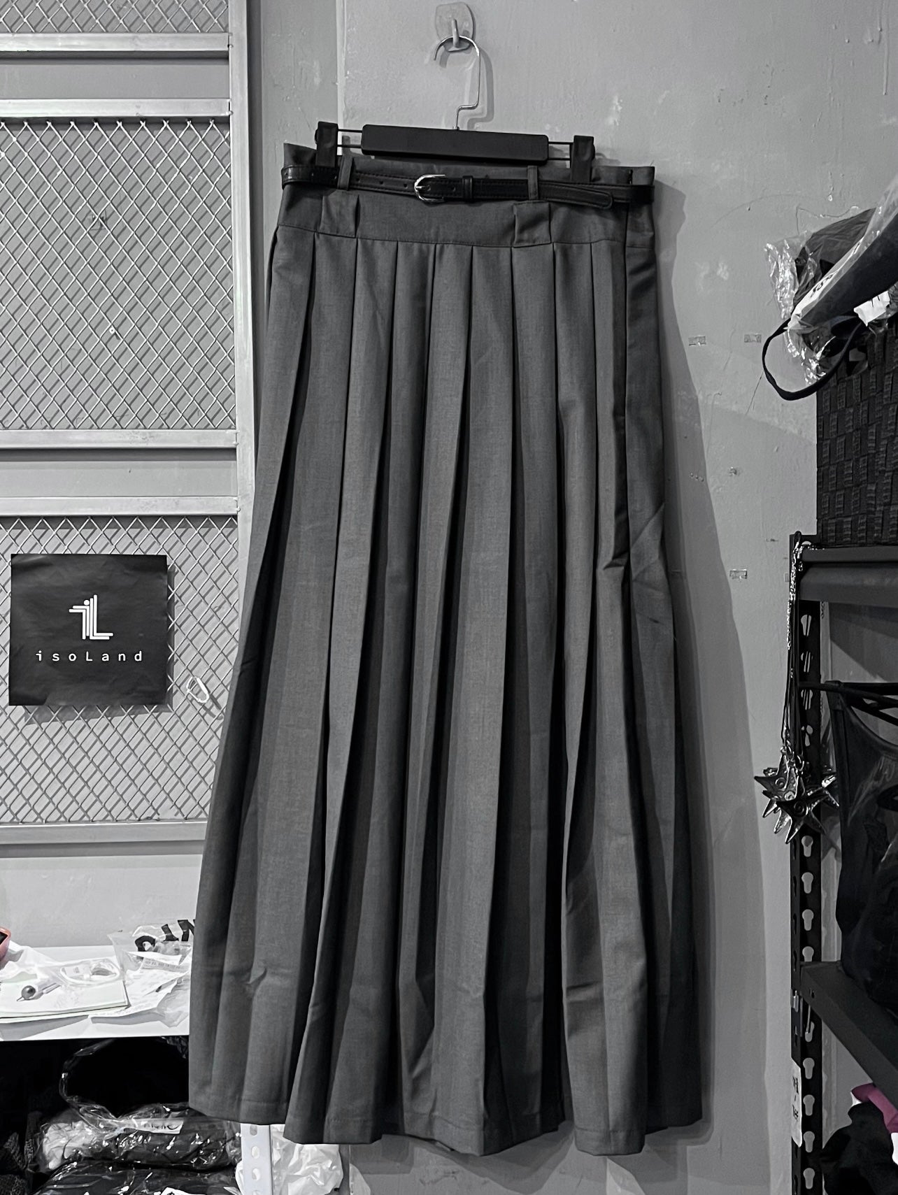 [unisex] 西裝料百摺長裙連皮帶
