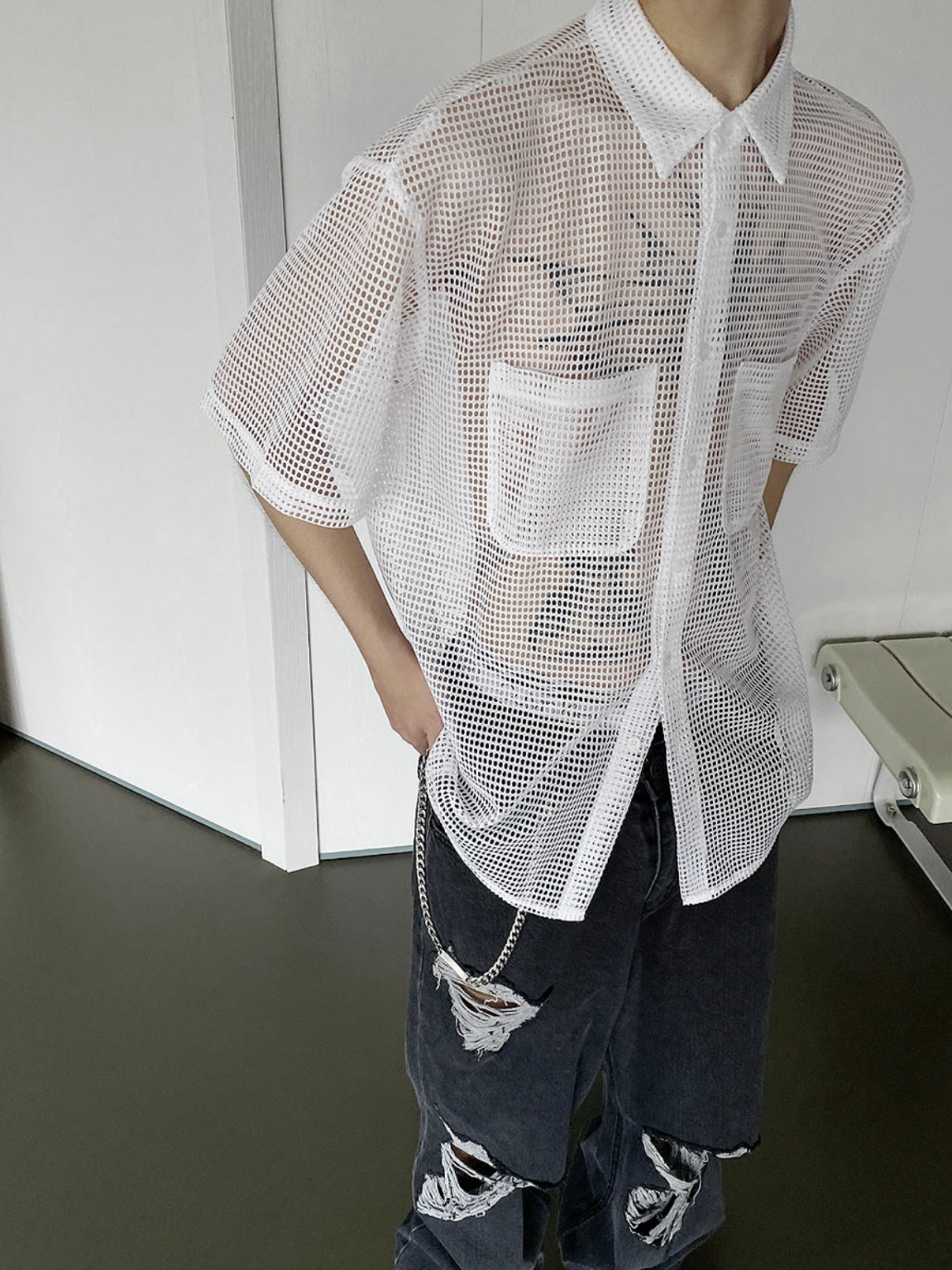 Net short sleeve shirt