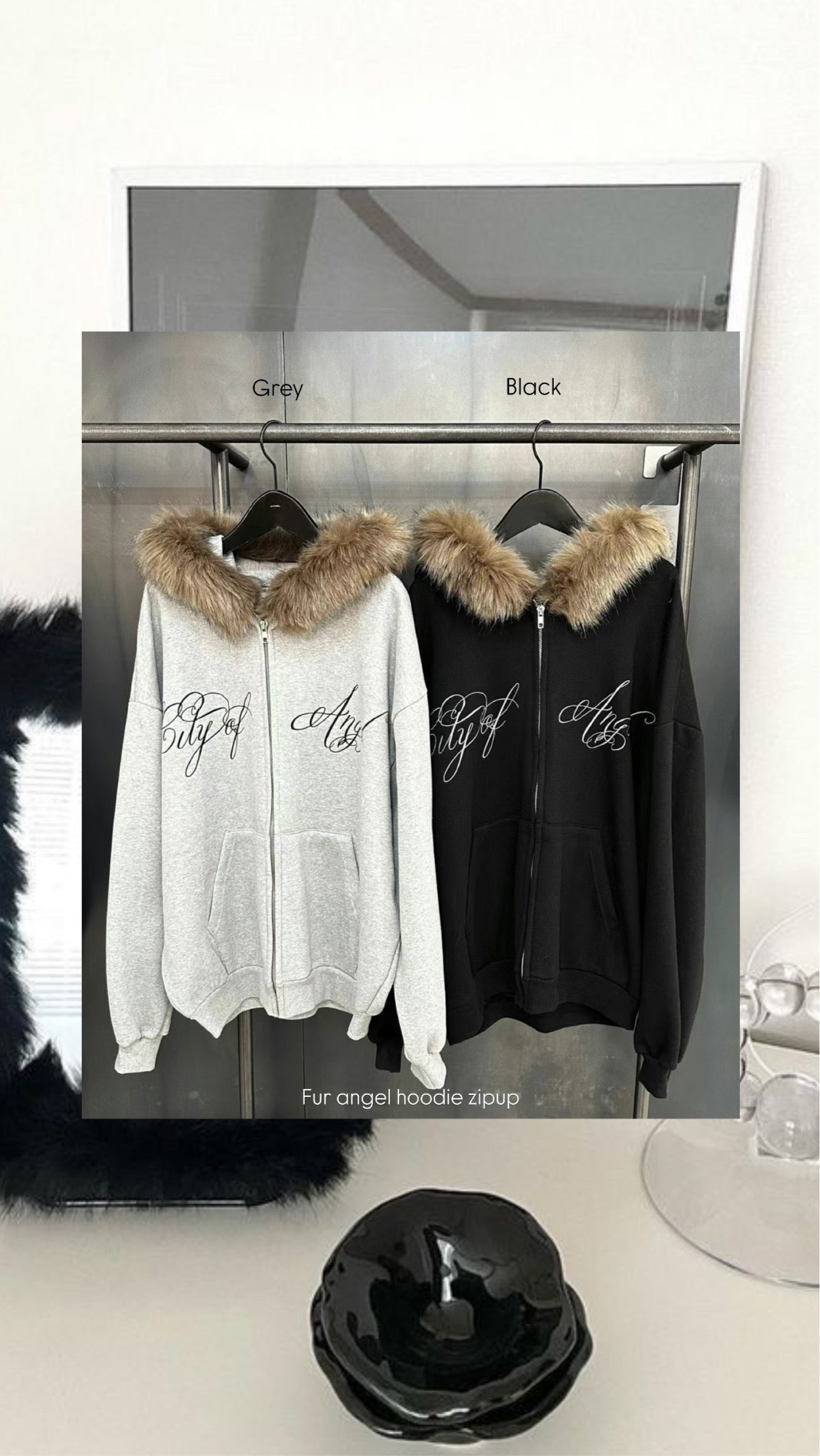 Fur angel hoodie zip up