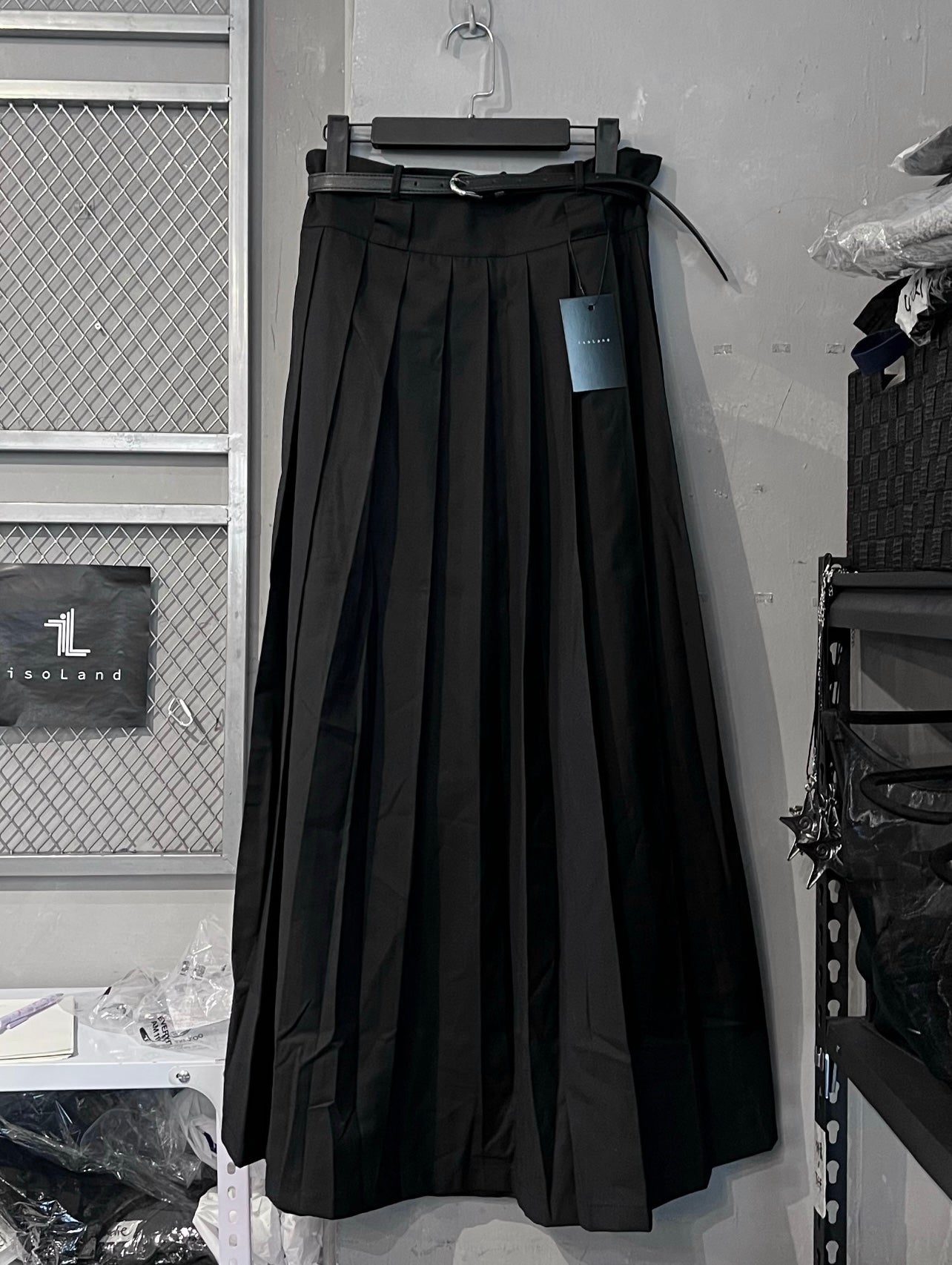 [unisex] 西裝料百摺長裙連皮帶