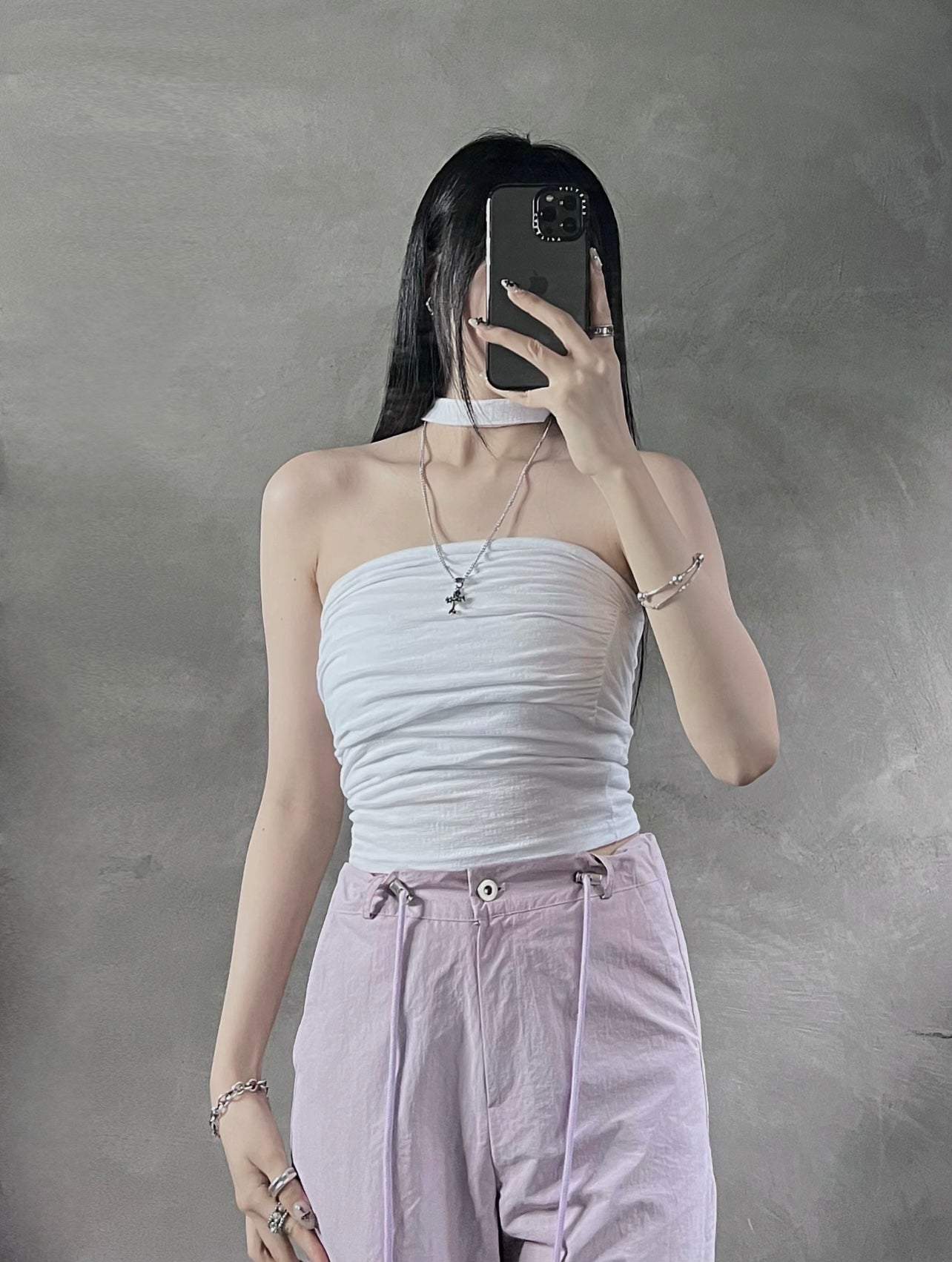 Crease tube top with muffler