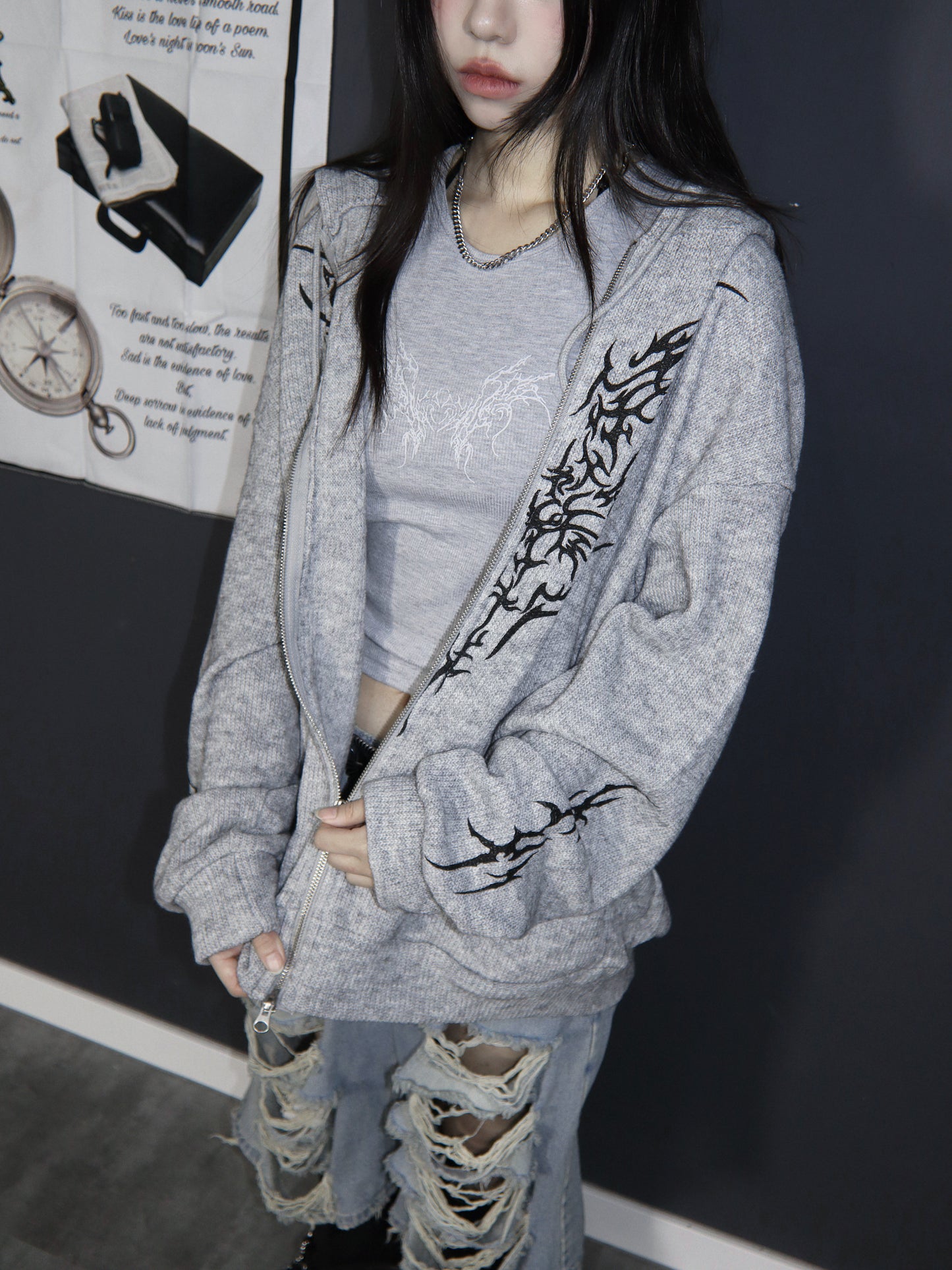 [unisex] Butterfly flame pattern hoodie zipup
