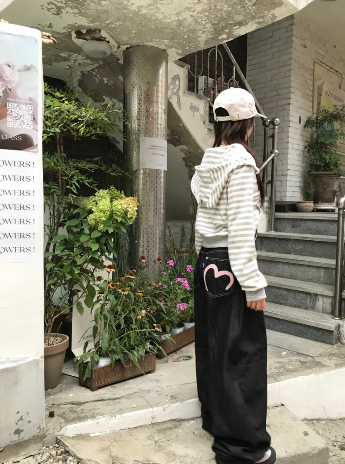Cat ear stripe crop hoodie