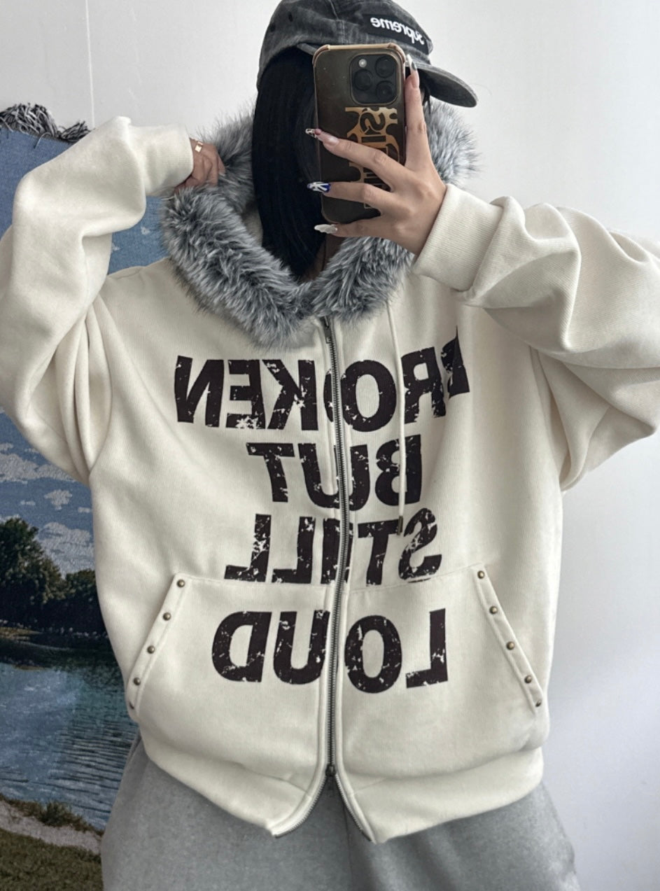 B.B.S.L fur corduroy hoodie zipup