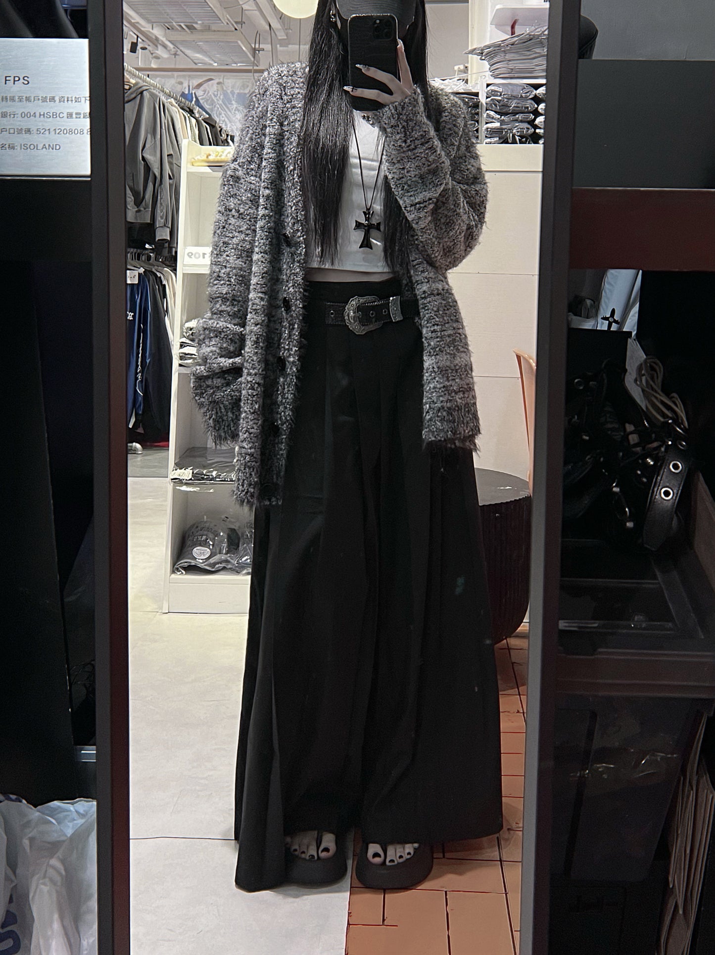 [unisex] 西裝料百摺長裙連皮帶