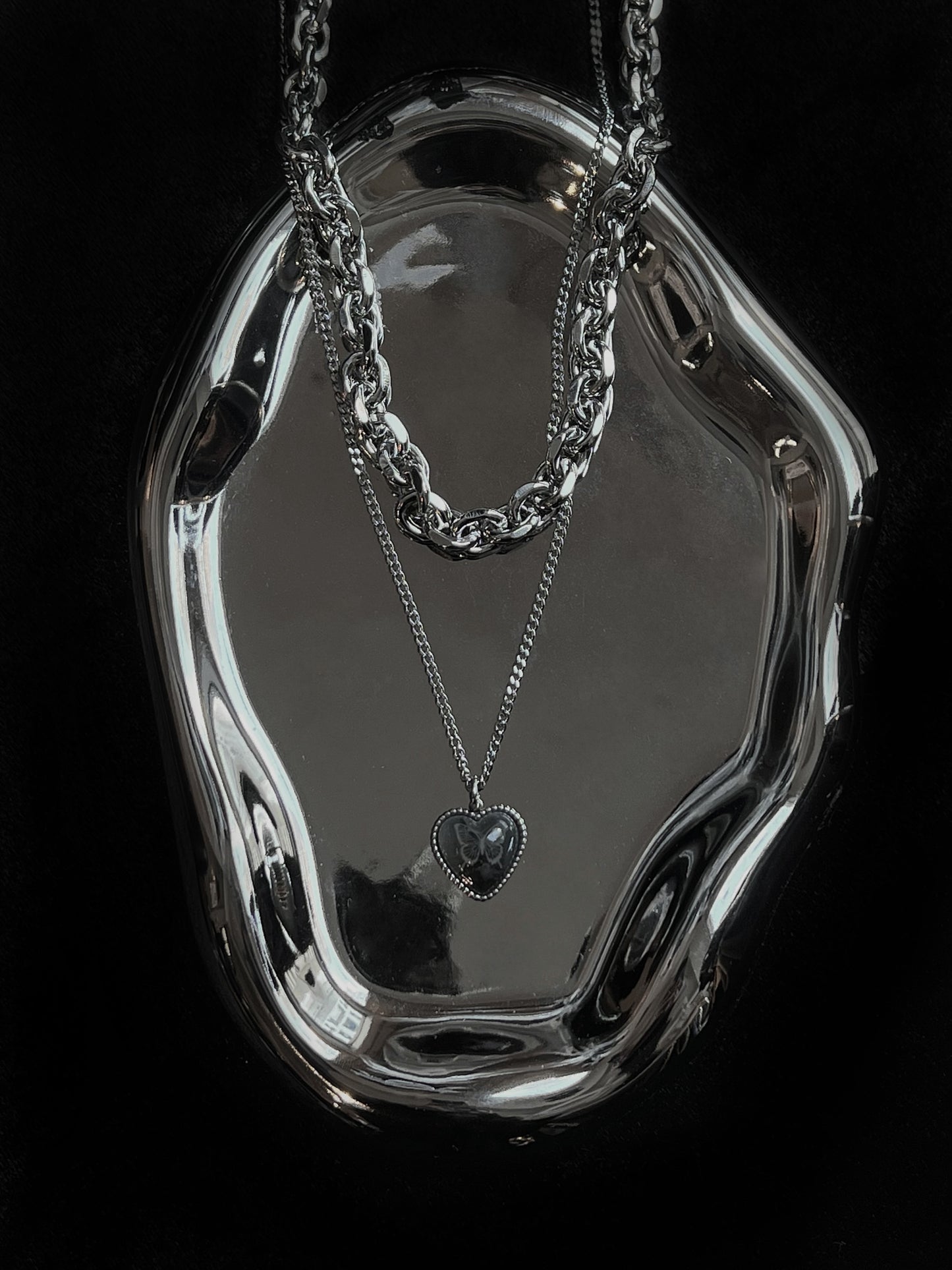 Dark butterfly heart shape necklace