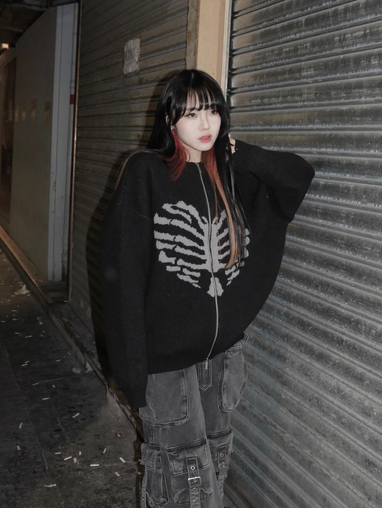 [unisex] Heart shape rib zipup knit