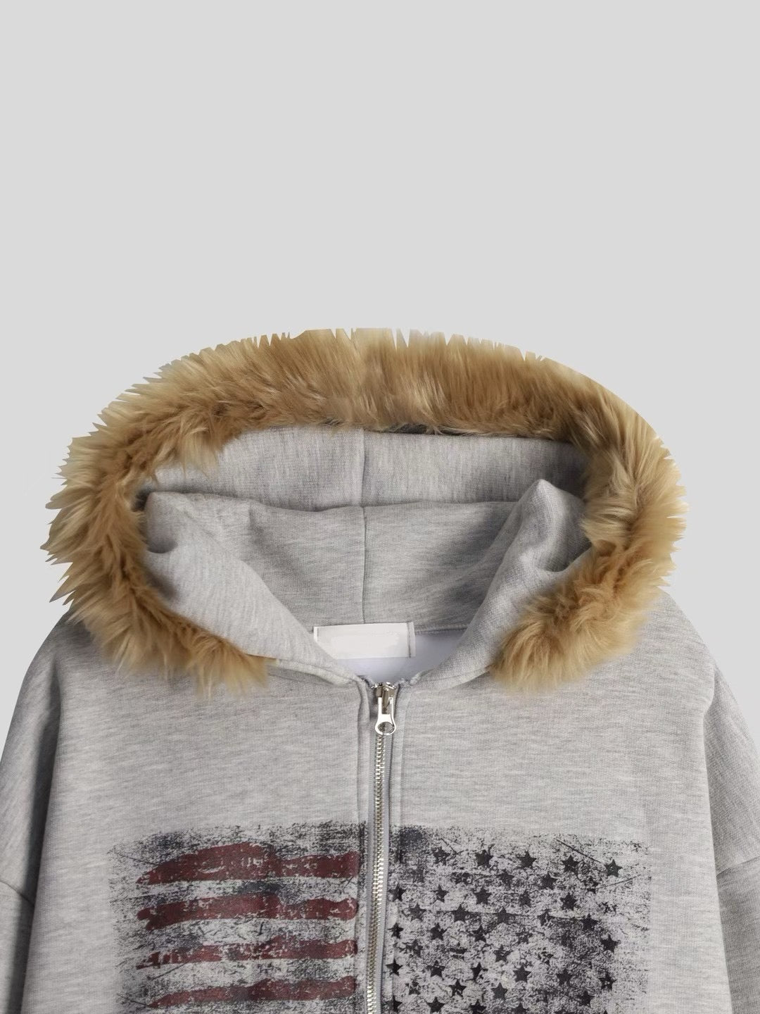 [unisex] American flag fur hoodie zip up