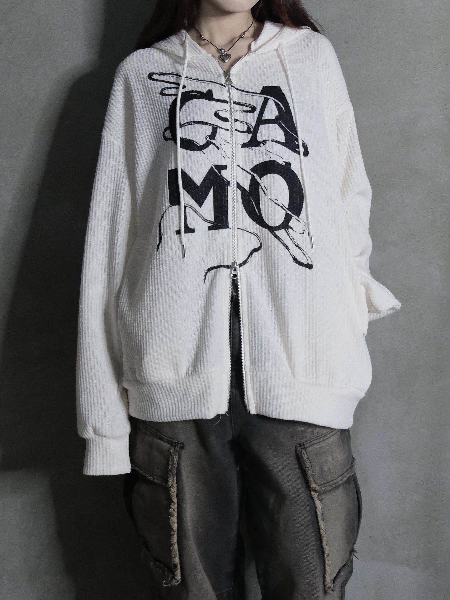 [unisex] Camo print hoodie zipup