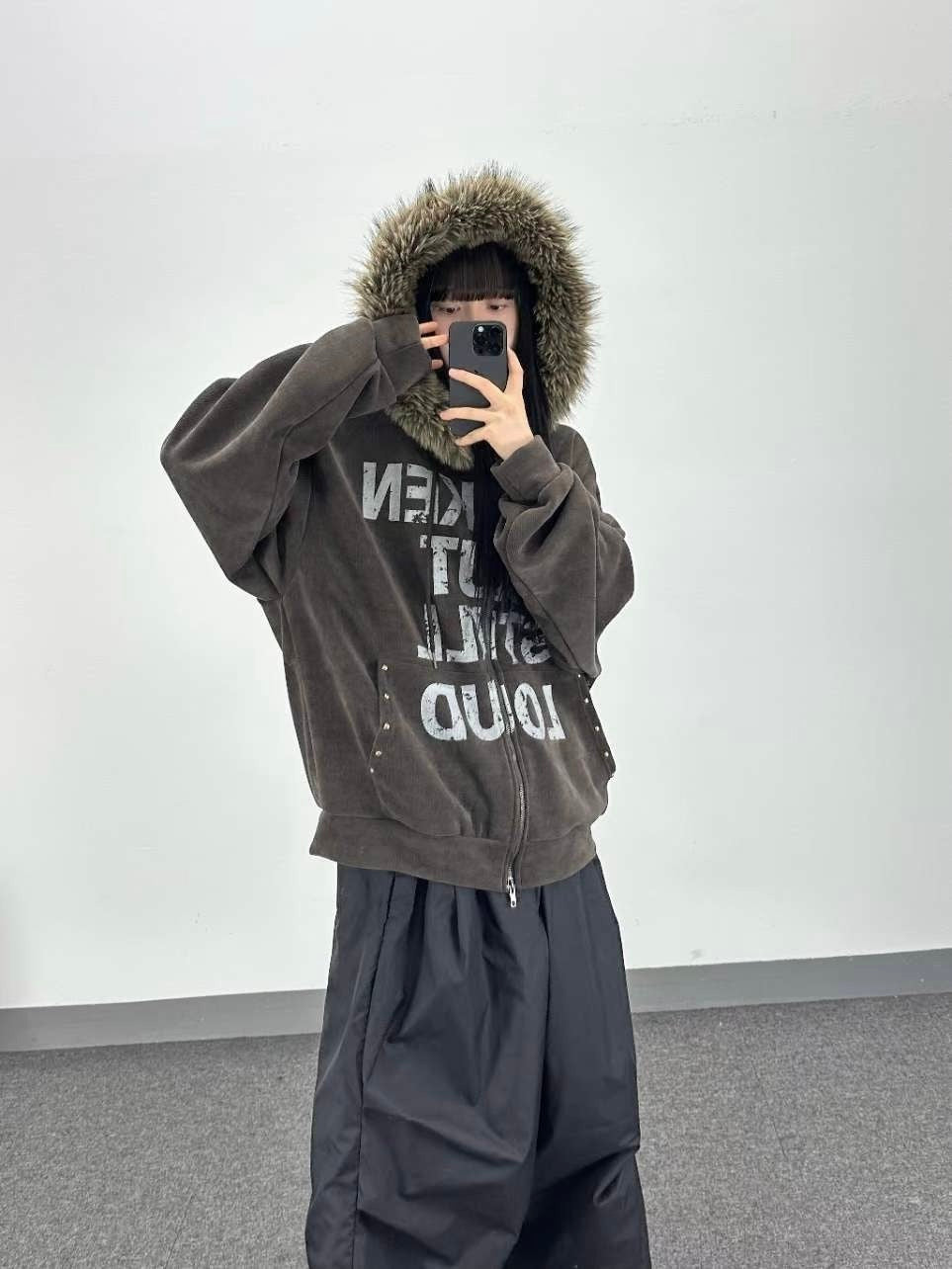B.B.S.L fur corduroy hoodie zipup