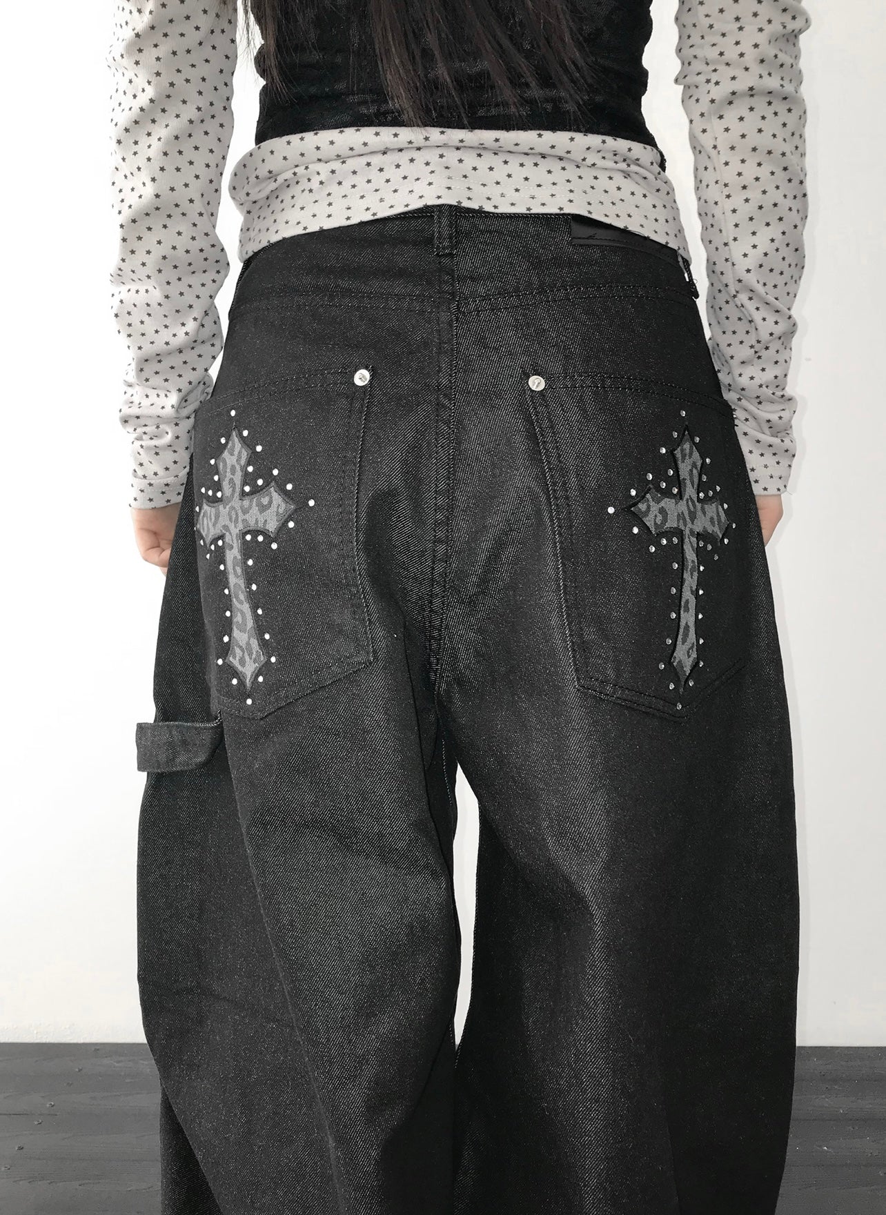 Leopard cross print jeans
