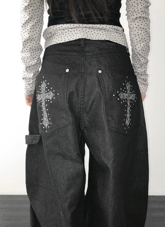 Leopard cross print jeans
