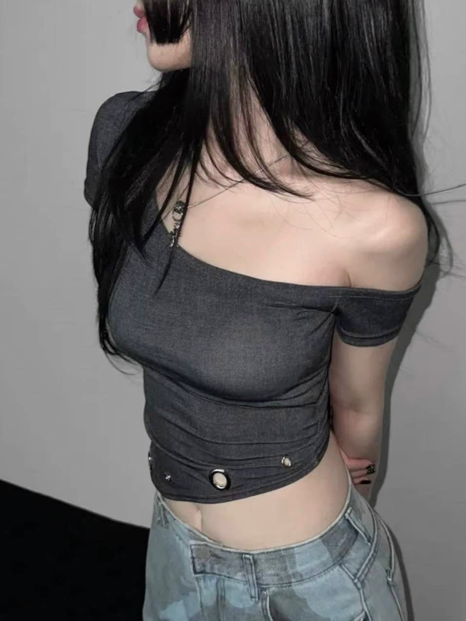 ‘Wicked’ eyelet one shoulder top