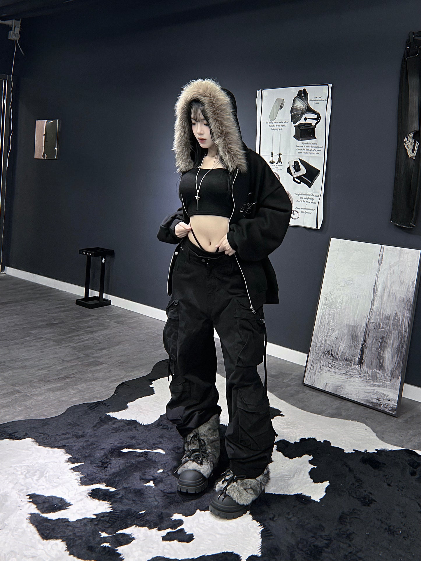 Fur angel hoodie zip up