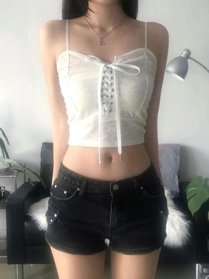 ‘TWINS’ ribbon lace tank top