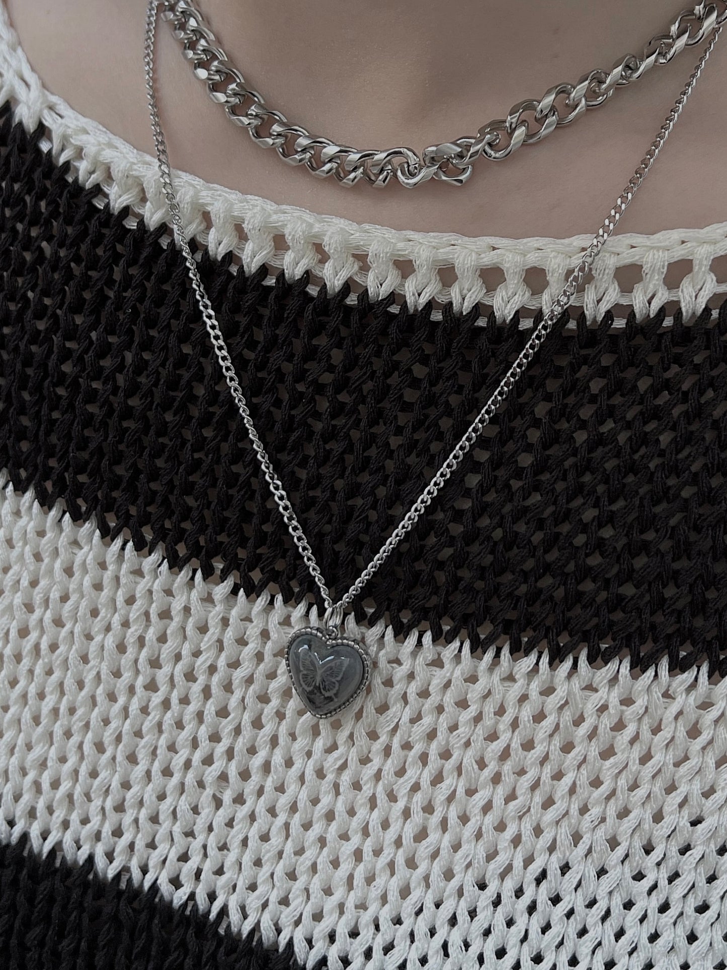 Dark butterfly heart shape necklace