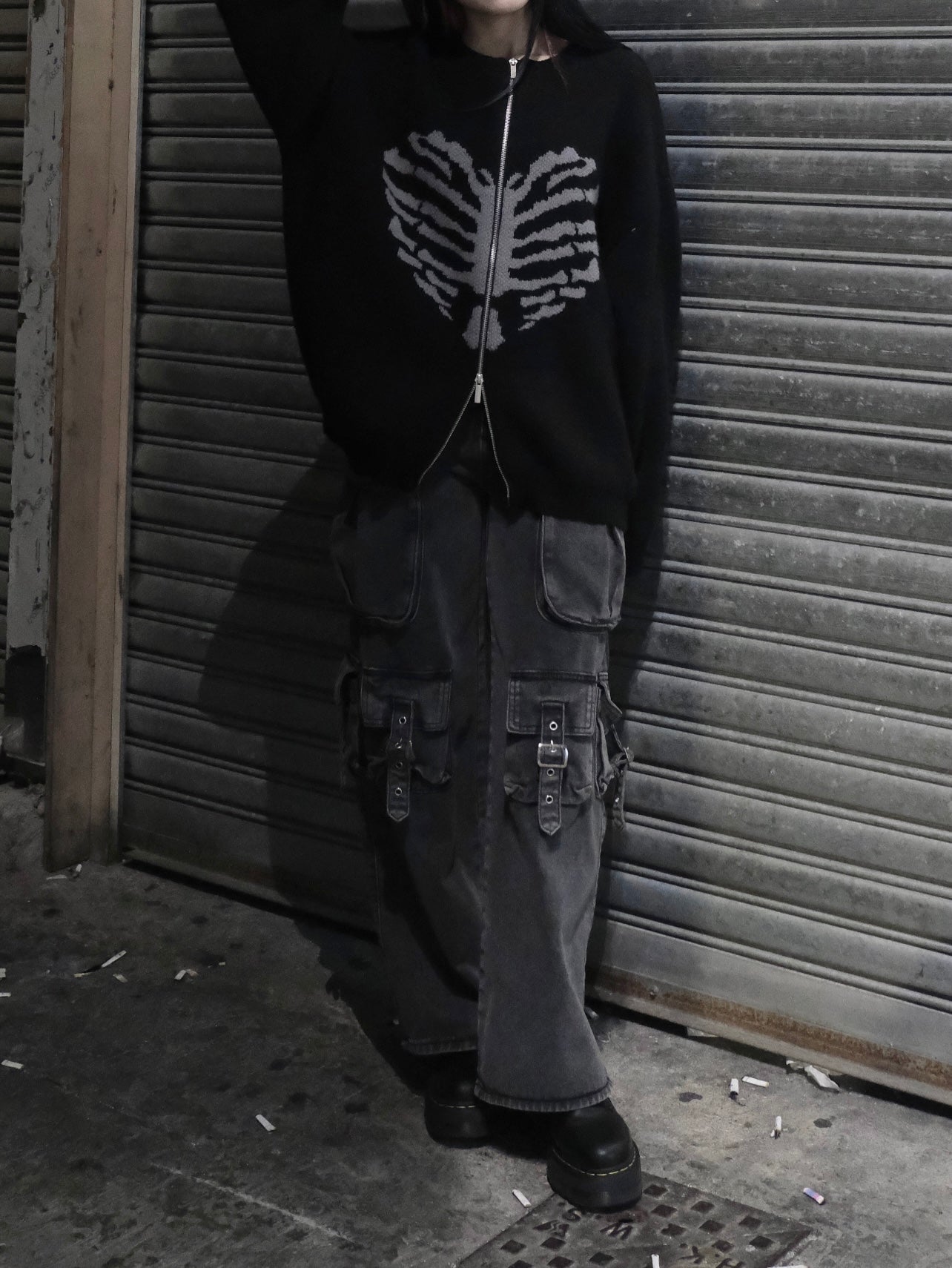 [unisex] Heart shape rib zipup knit