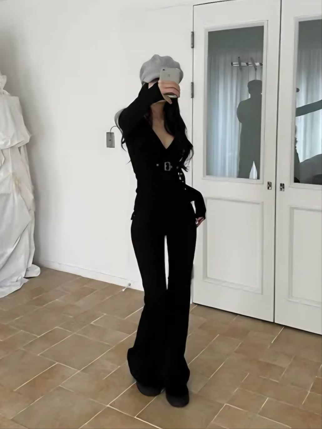 V neck with belt long sleeve