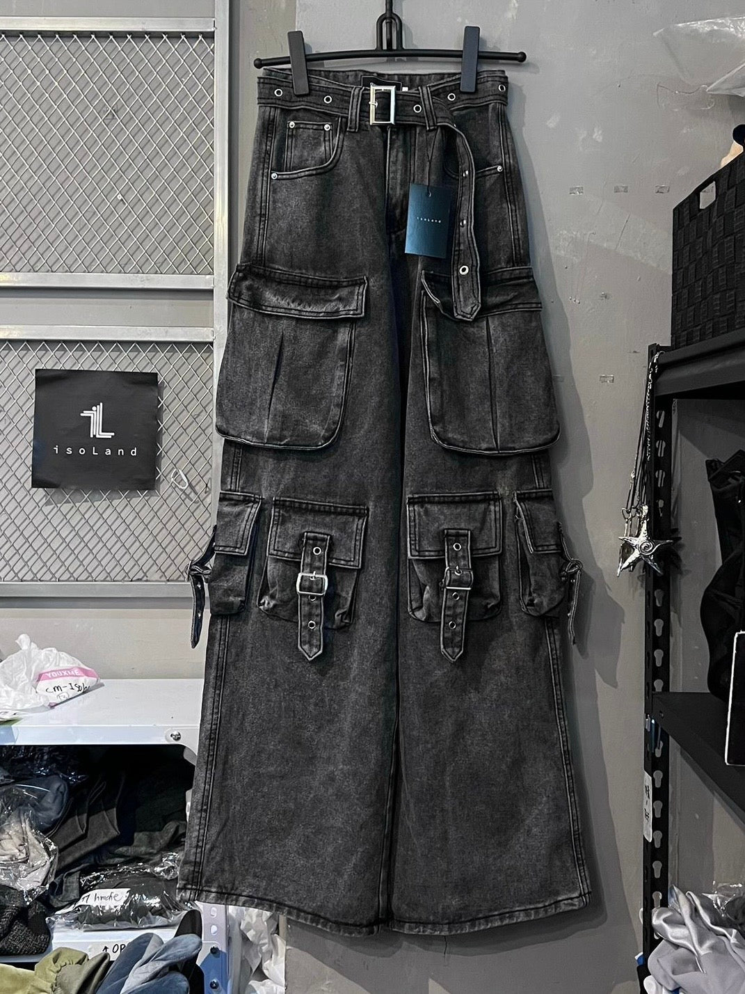 [unisex] Buckle pockets jeans with belt