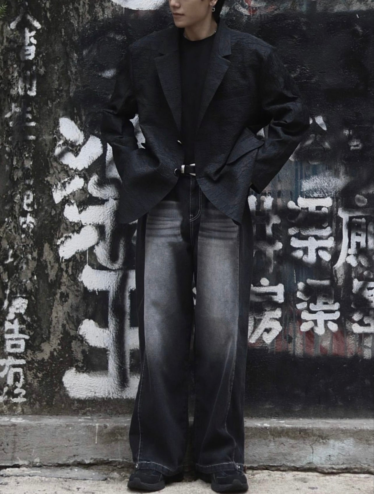 [unisex] 明線洗水啪鈕牛仔褲
